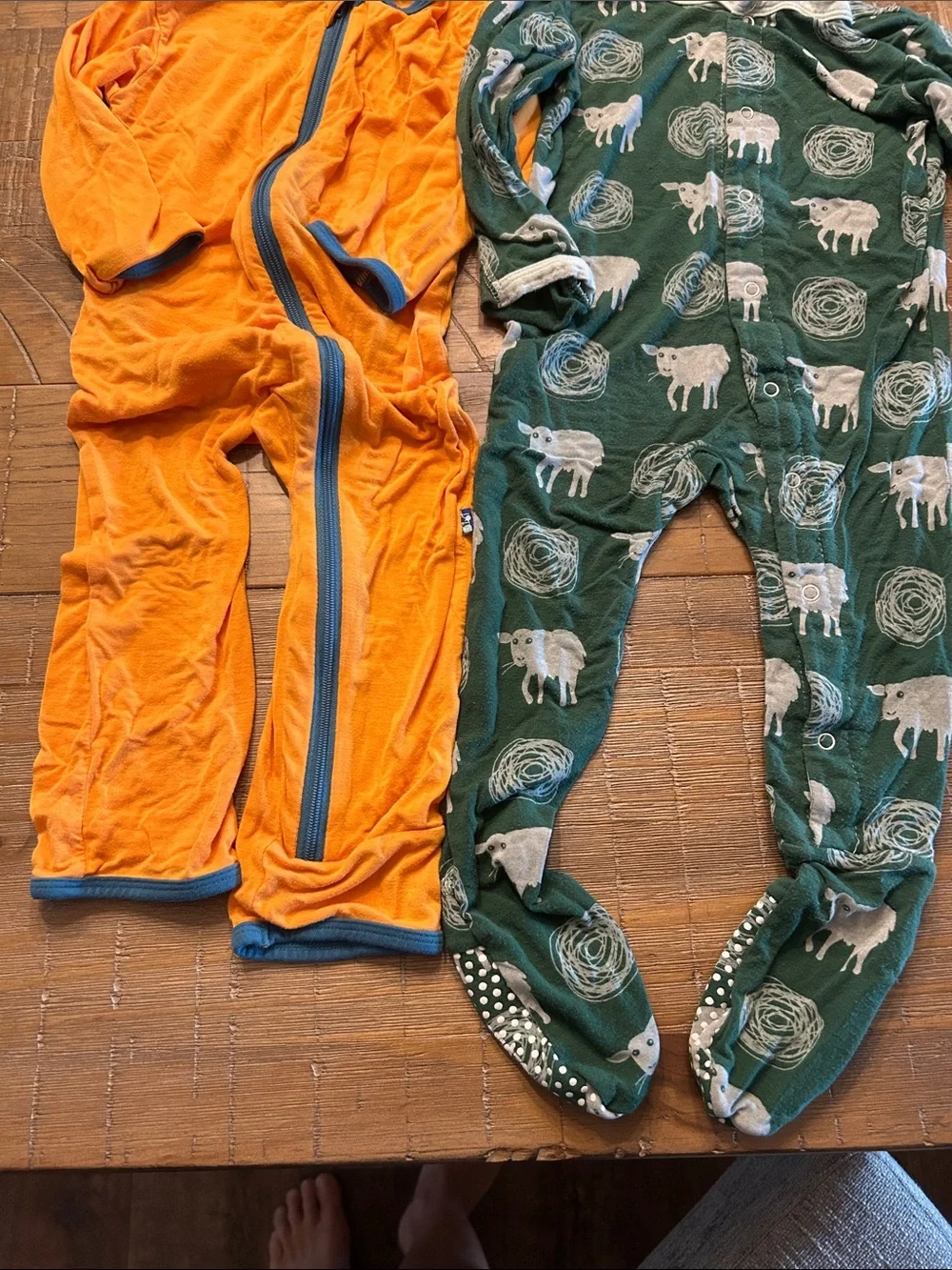 Kickee Pants Orange and Forest Green Kids Footed Pajama Set